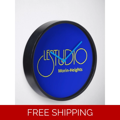 Clock Royal Blue natural Bamboo Wood Yellow Logo MH Yellow